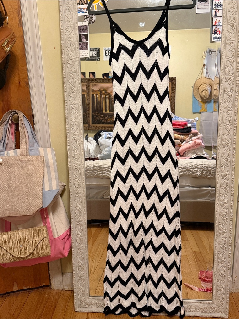 Petal & Pup Black and White Chevron Knit Maxi Skirt